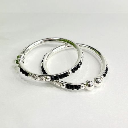 Handcrafted 92.5 Sterling Silver Nazariya Bead Kada Pair